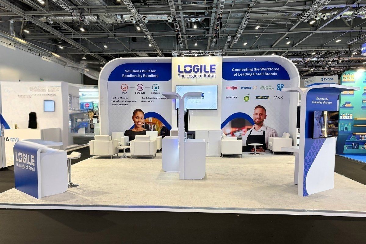 Logile bespoke stand design at Retail Solutions Excel London