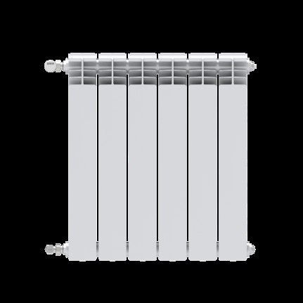 Radiador de aluminio blanco de seis secciones verticales.