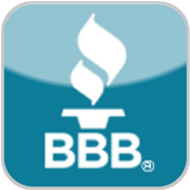 The bbb logo is a blue square with a white flame on it.