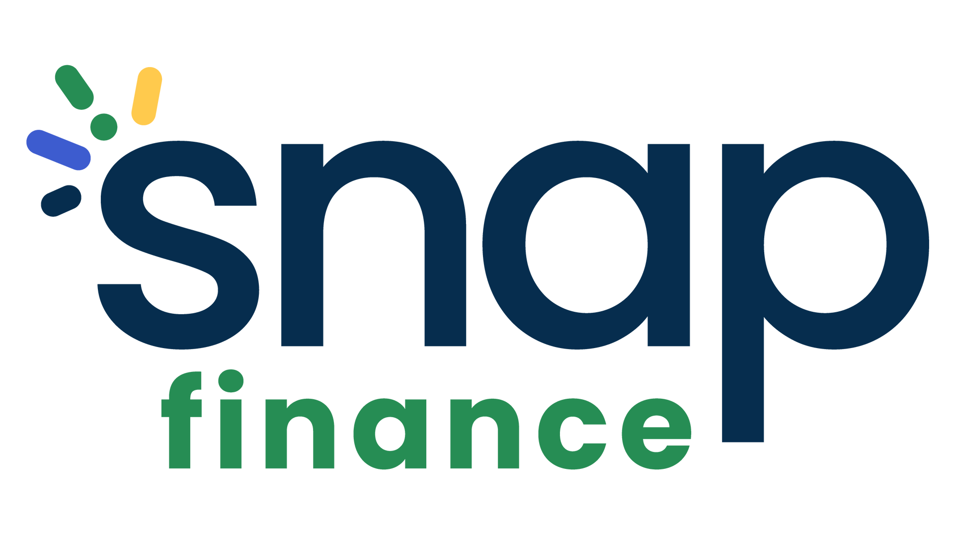 Logo for Snap Finance in dark blue and green, with a colorful burst design.