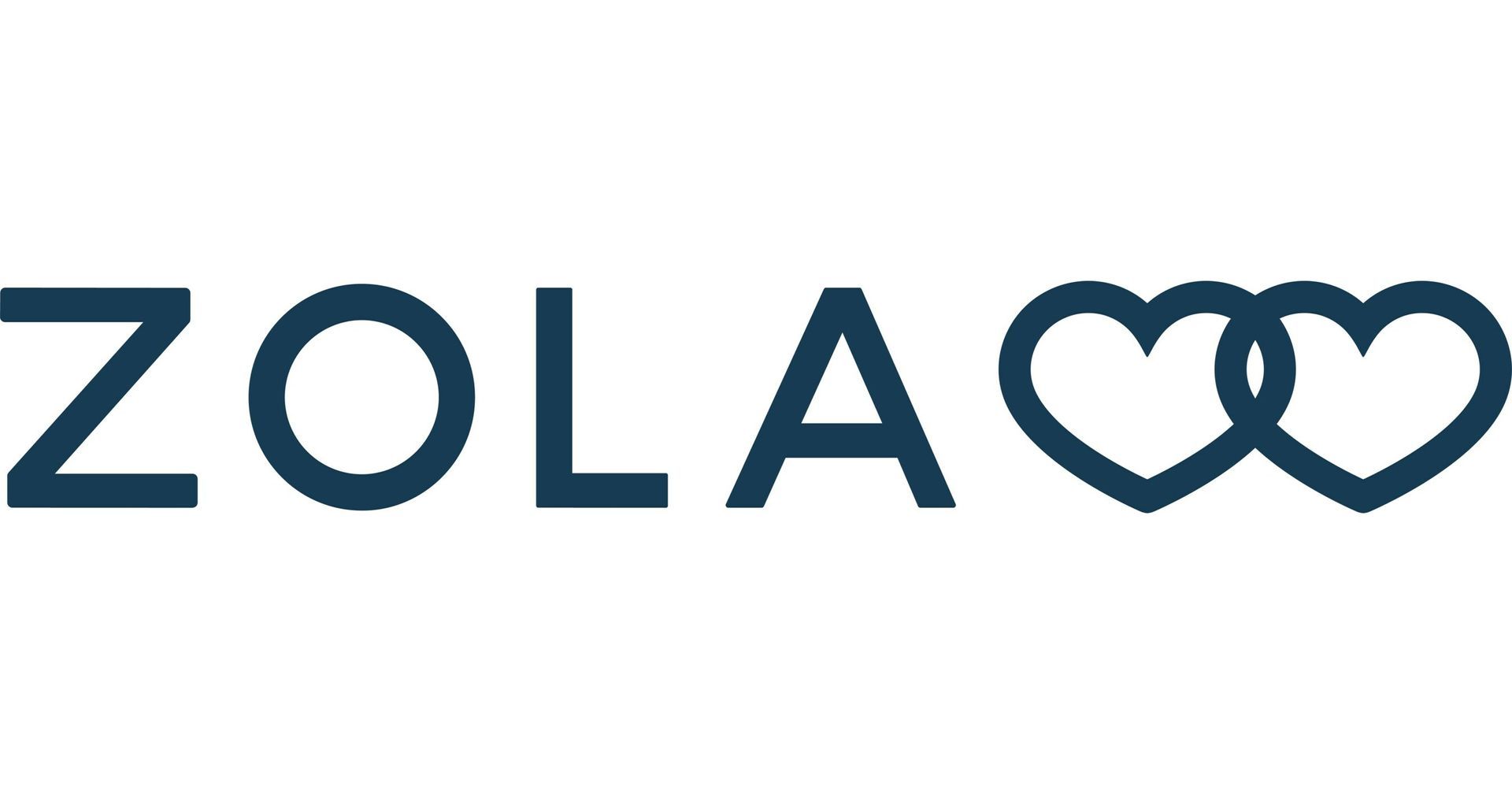 ZOLA logo in dark blue with two interlocking hearts.