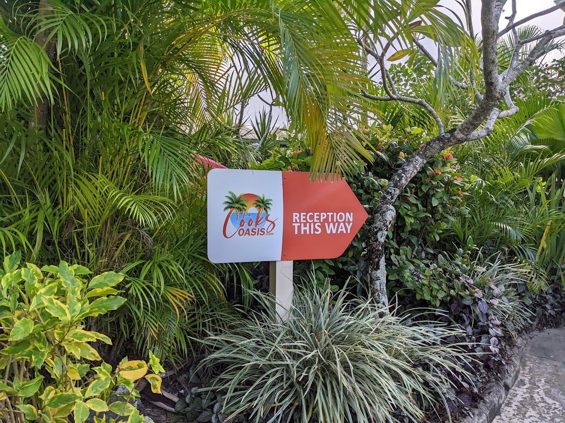 A directional sign with a 