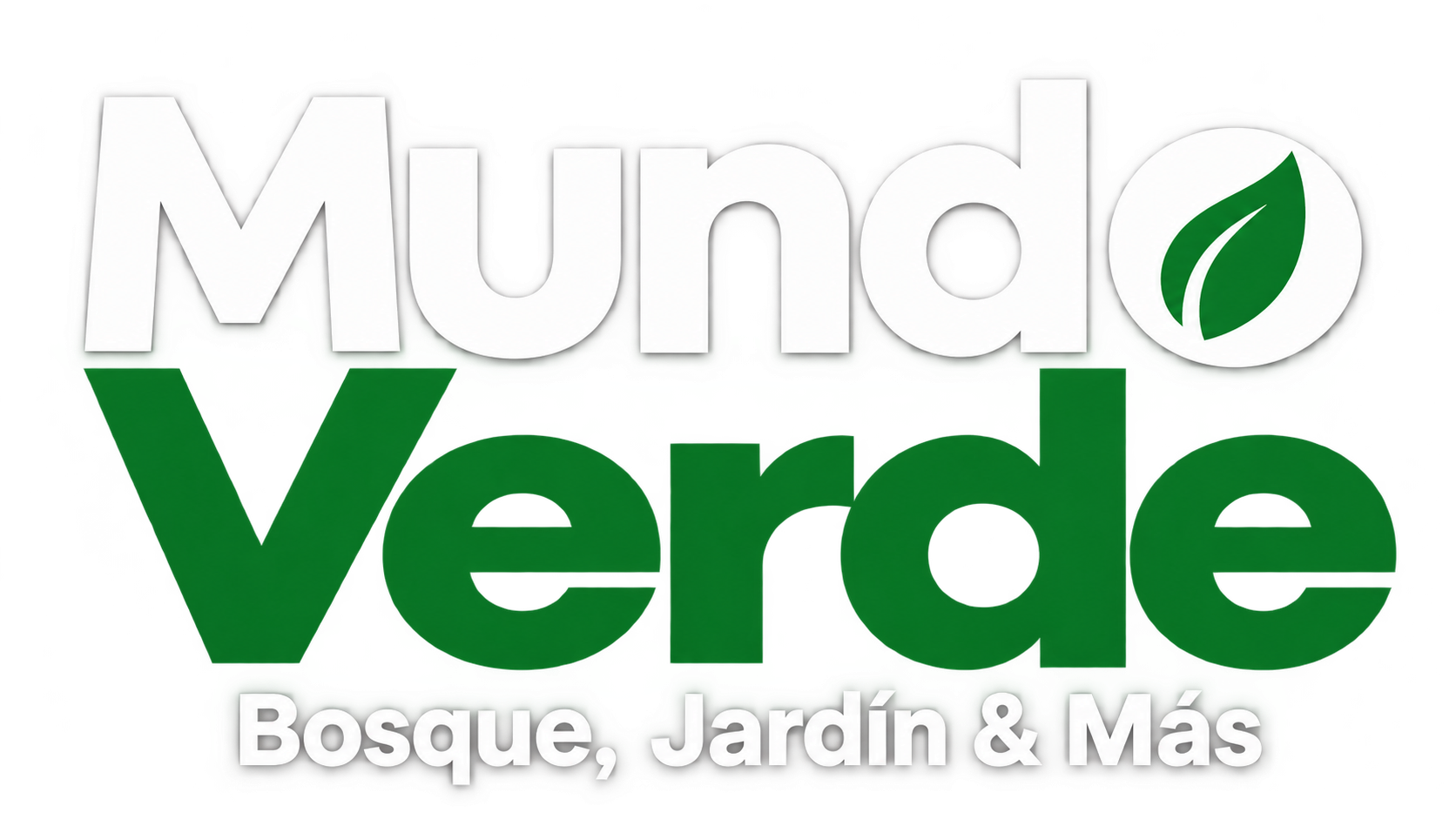 Logo de Mundo Verde con hojas verdes y el lema «Bosque, Jardín & Más»