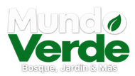 Logo de Mundo Verde con hojas verdes y el lema «Bosque, Jardín & Más»