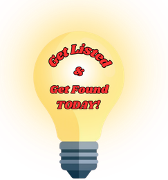 Yellow lightbulb with red text: “Get Listed & Get Found TODAY!”