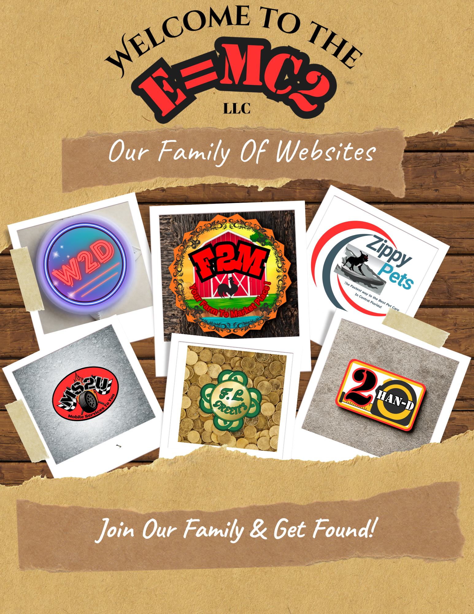 Promotional flyer for the BNC family website with several logo images and the text “Welcome to the BNCs”