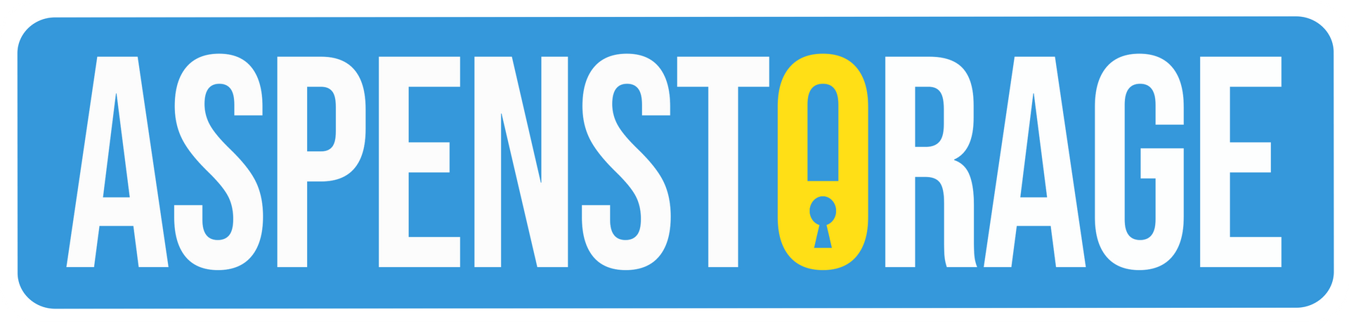 The logo for aspenstorage is blue and white with a yellow circle in the middle.