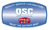 Blue and red QSC logo with the words 