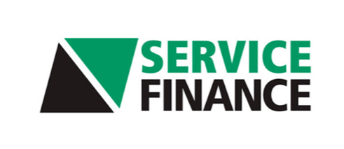 Service Finance logo. Black and green geometric shapes next to the text