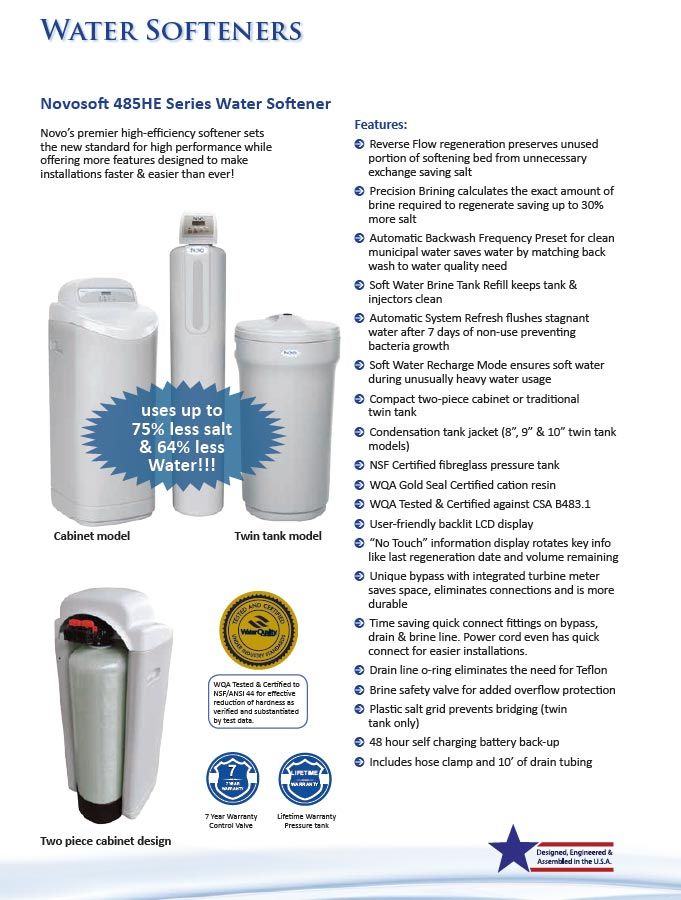 Advertisement for water softeners with product photos and features.