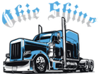 Blue and black semi-truck with "Okie Shine" text above.