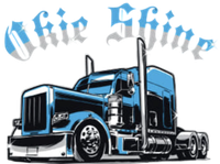 Blue and black semi-truck with "Okie Shine" text above.