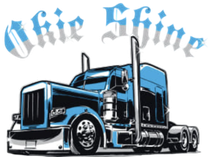 Blue and black semi-truck with "Okie Shine" text above.
