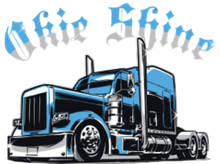 Blue and black semi-truck with "Okie Shine" text above.