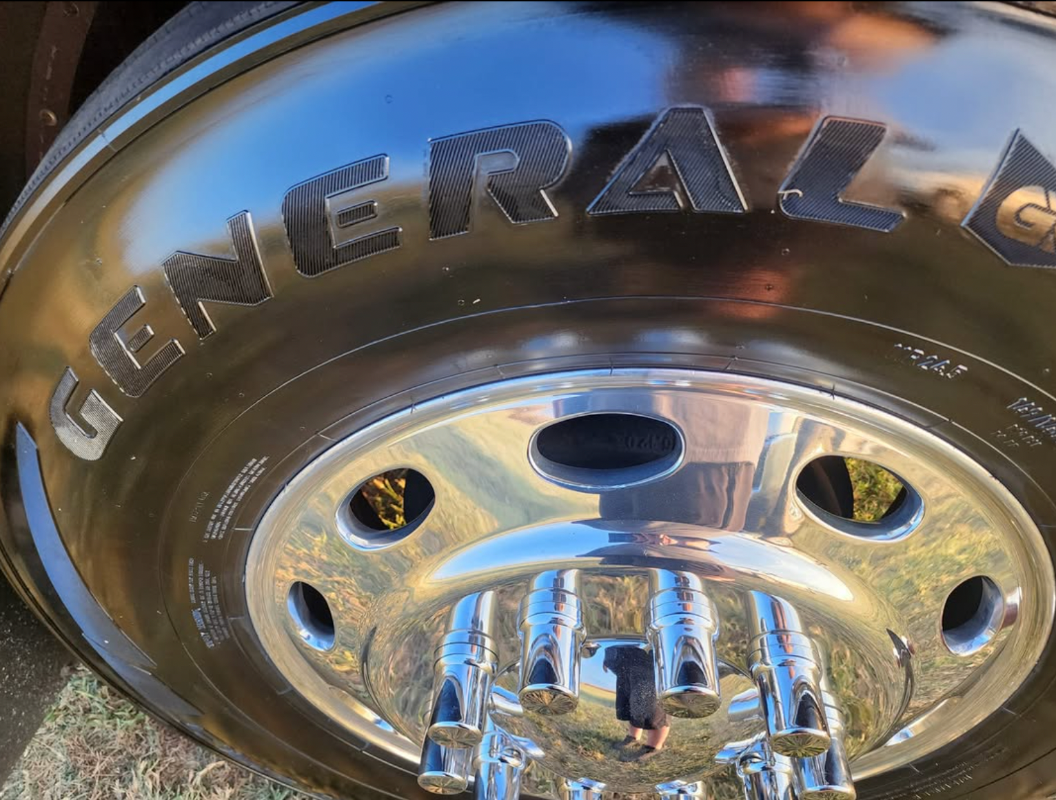 Close-up of a truck wheel with 