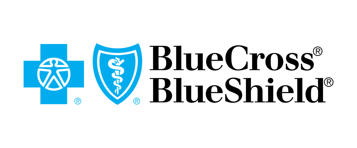 BlueCross BlueShield logo with blue cross and shield icons and black text