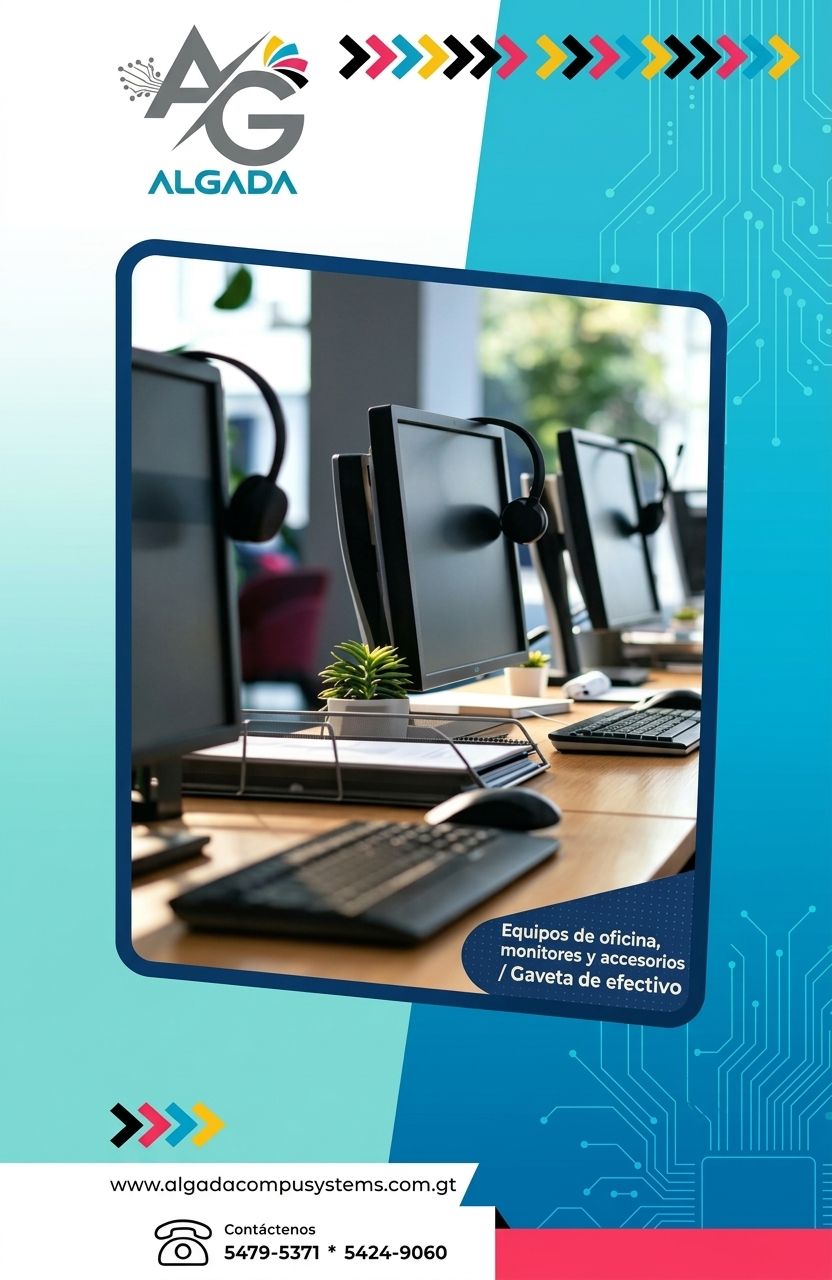 Escritorio de oficina moderno con varios monitores de ordenador y sillas vacías junto a una ventana.