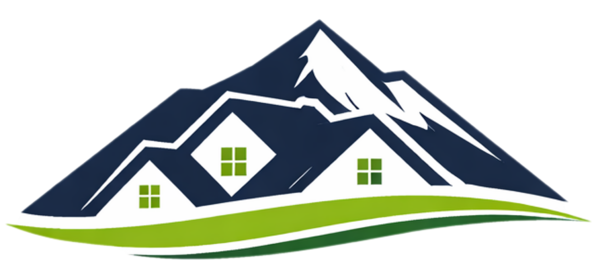 Real estate logo: Black building and red roof within a red crescent.