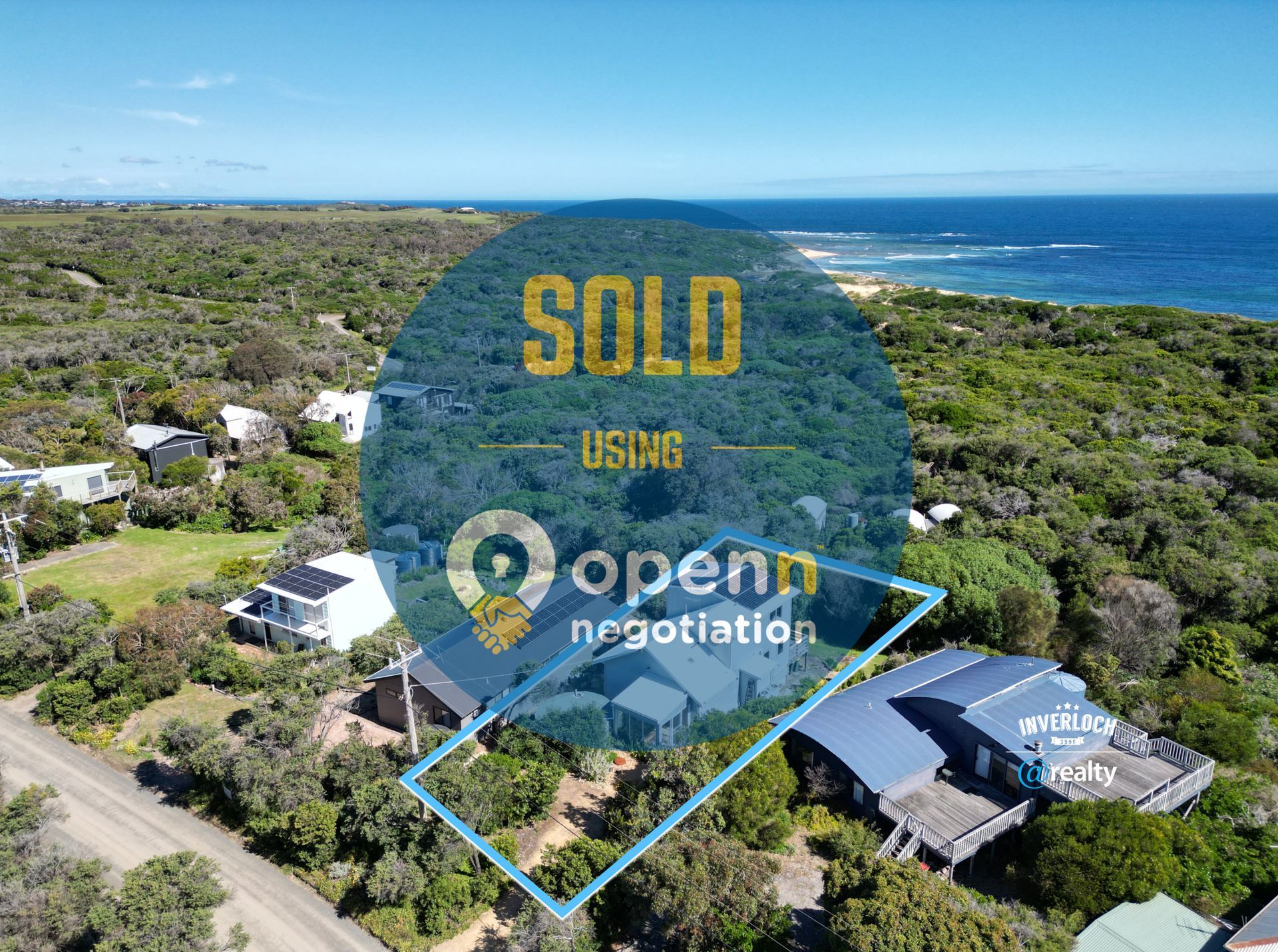 An aerial view of a house that has been sold.