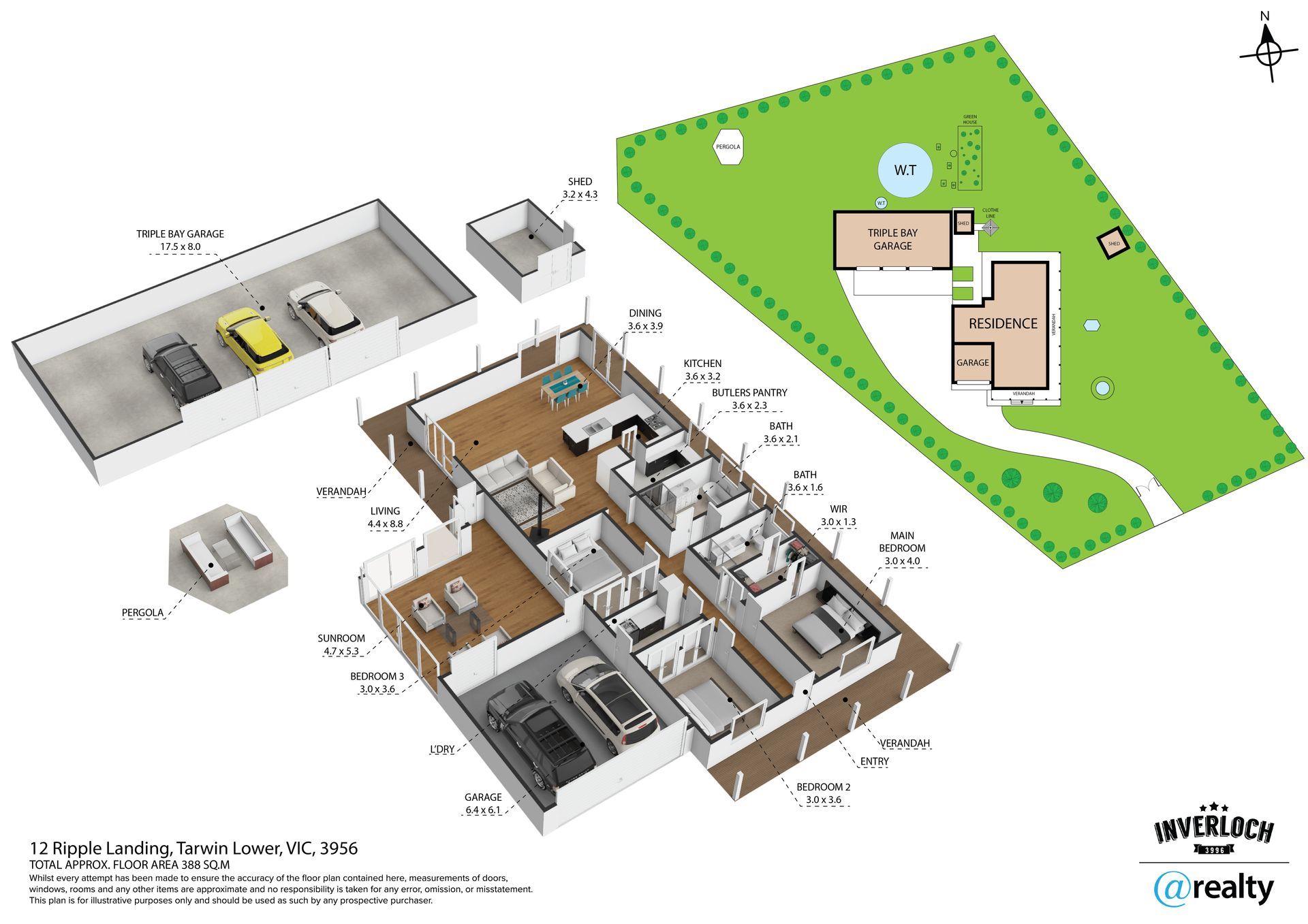 A 3d floor plan of a house with a lot of rooms and a garage.
