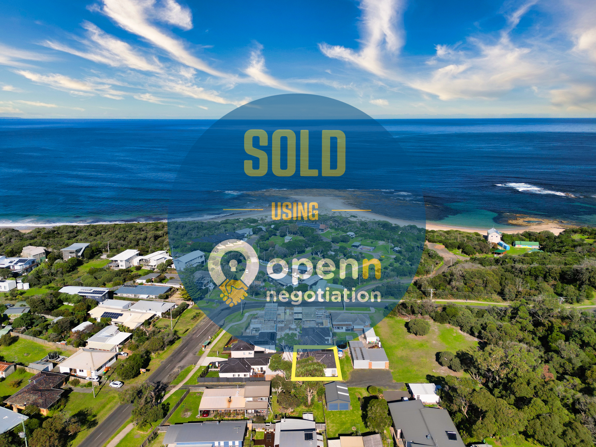 An aerial view of a house that has been sold