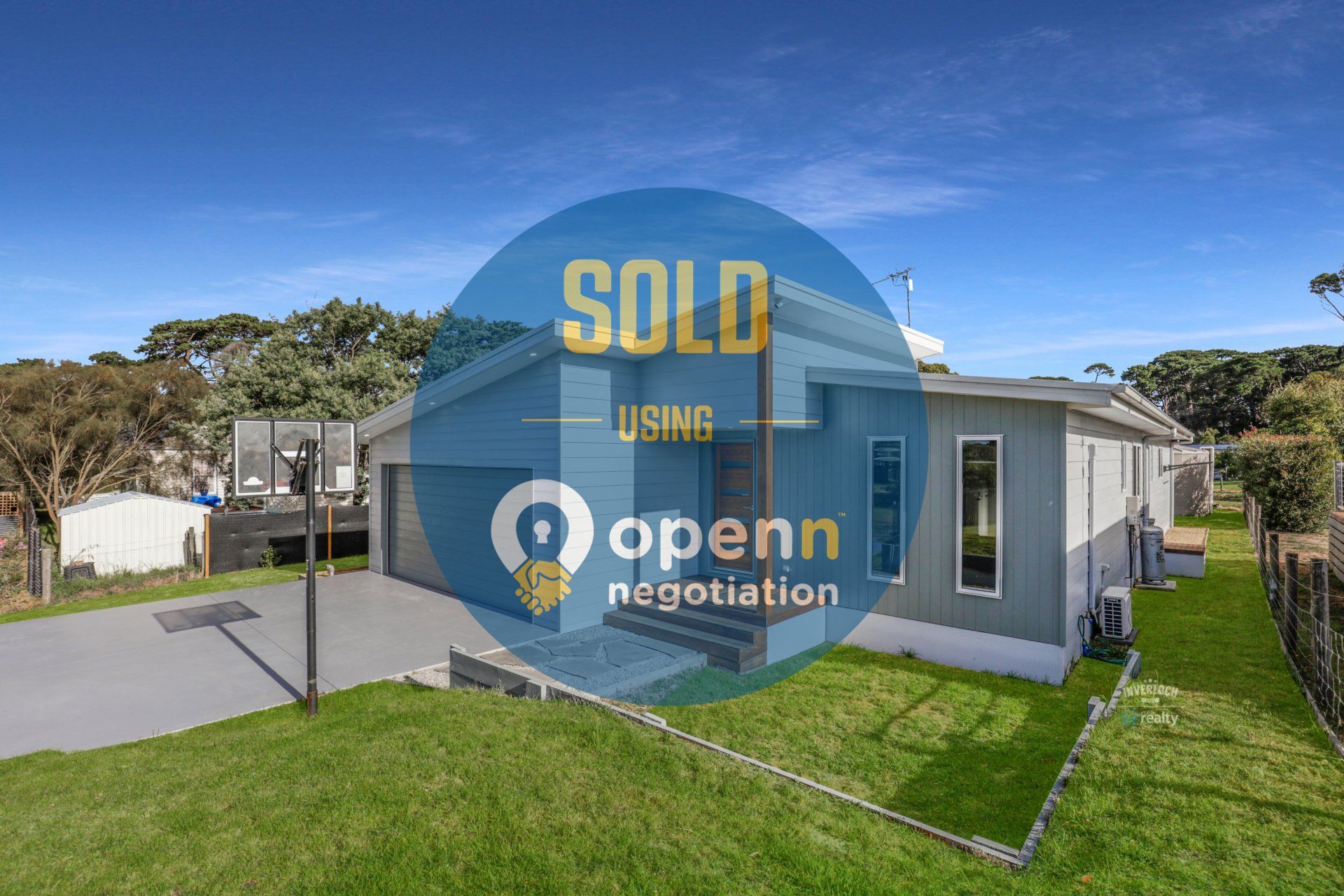 A picture of a house that has been sold using openn negotiation.