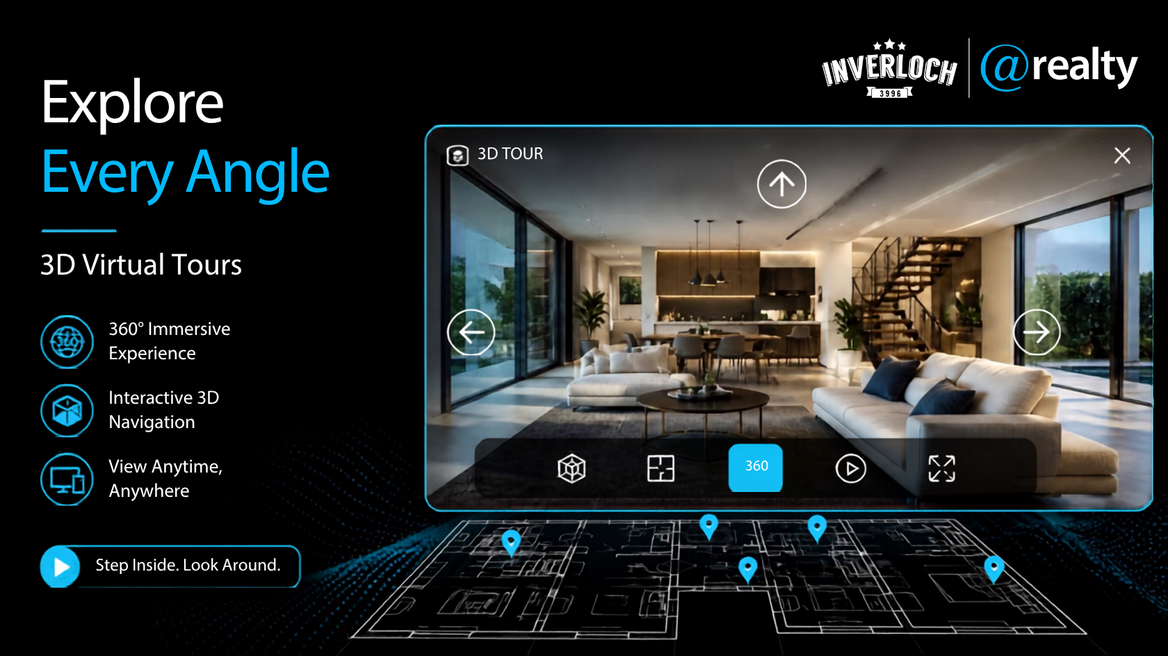 3D floor plan of an apartment showing multiple rooms and furniture layouts