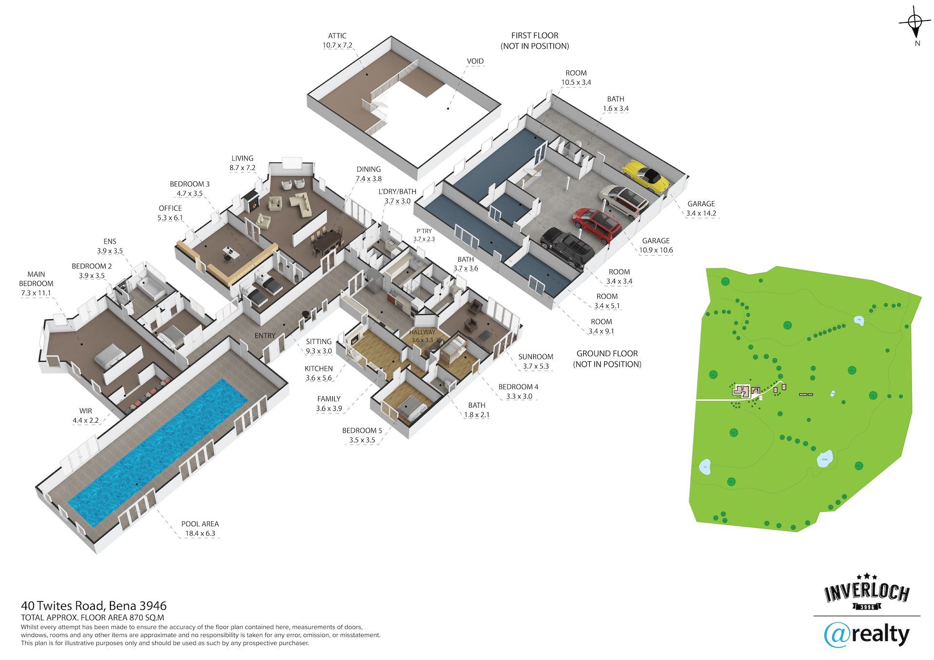 A 3d floor plan of a house with a swimming pool.