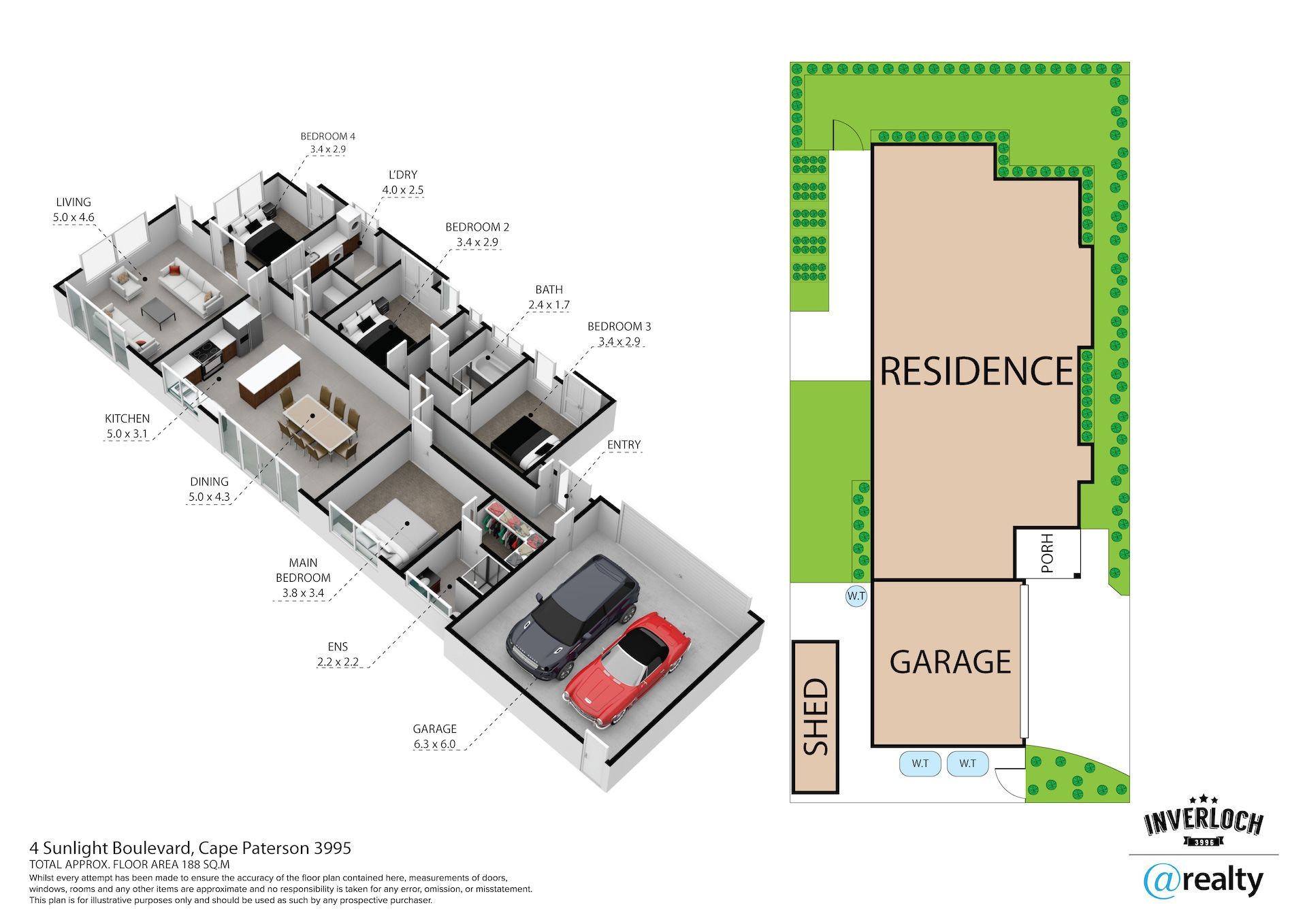 A 3d floor plan of a house with a car parked in the garage.