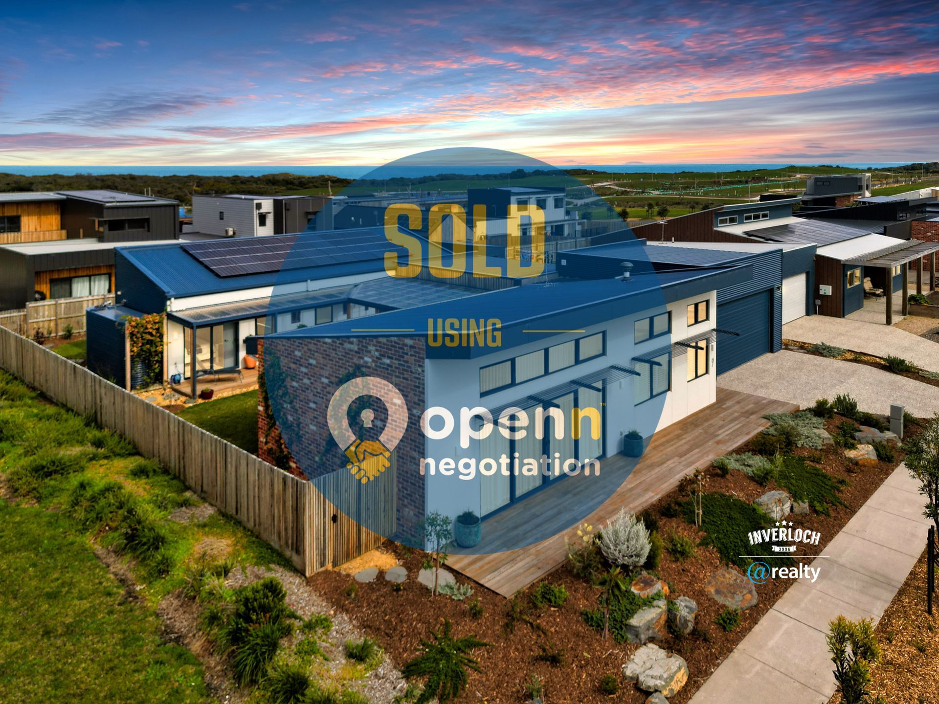 An aerial view of a house that has been sold.