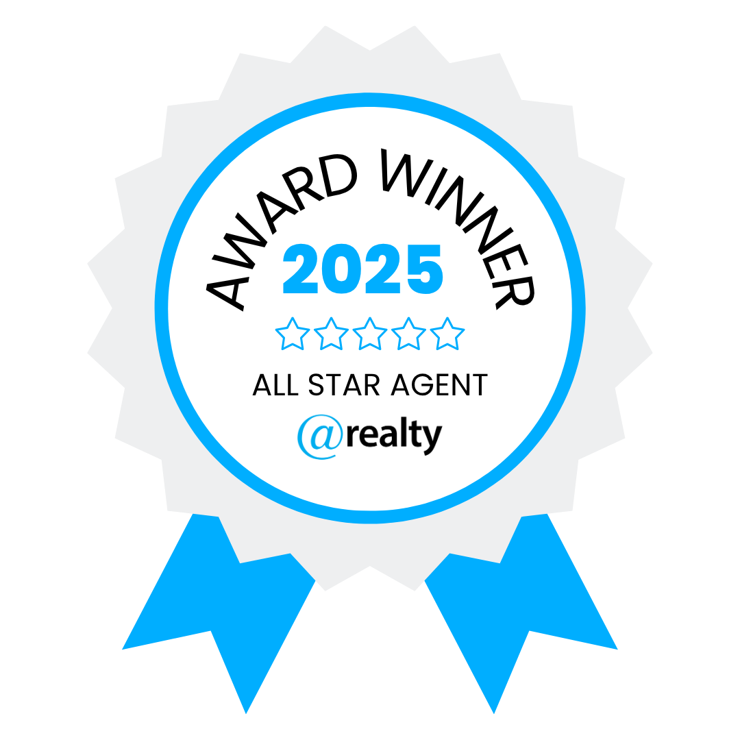 Award winner 2025 All Star Agent Leo Edwards @realty badge with blue ribbons