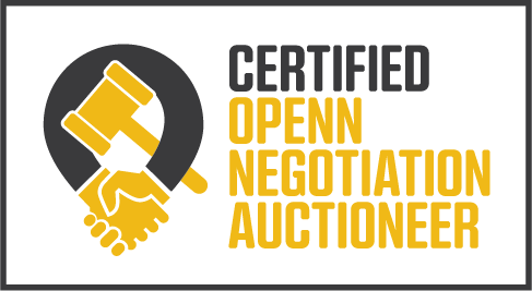 A logo for a certified open negotiation auctioneer