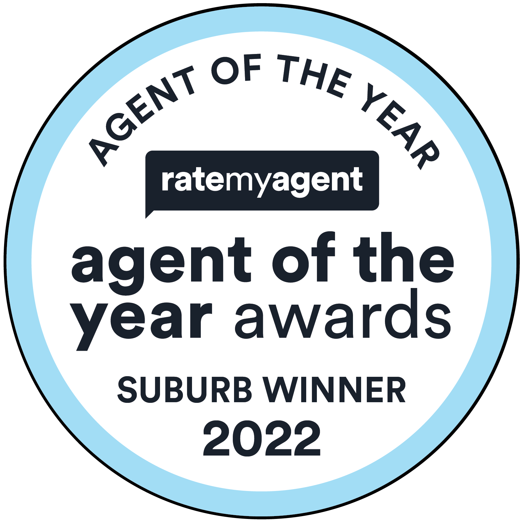 A badge that says agent of the year awards suburb winner 2022.