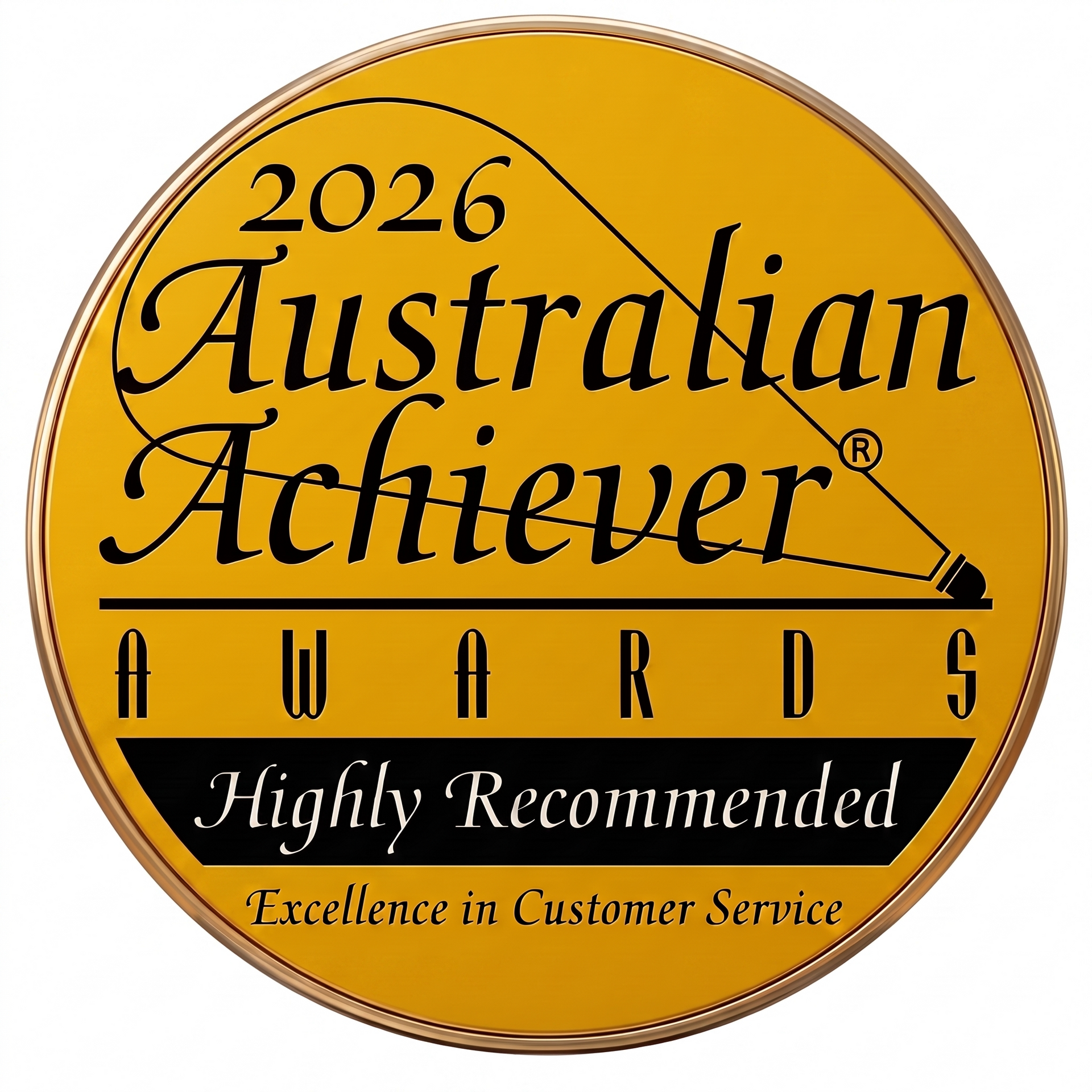 2026 Australian Achiever Awards gold circular logo with “Highly Recommended” and “Excellence in Customer Service” Inverloch3996 | @realty 