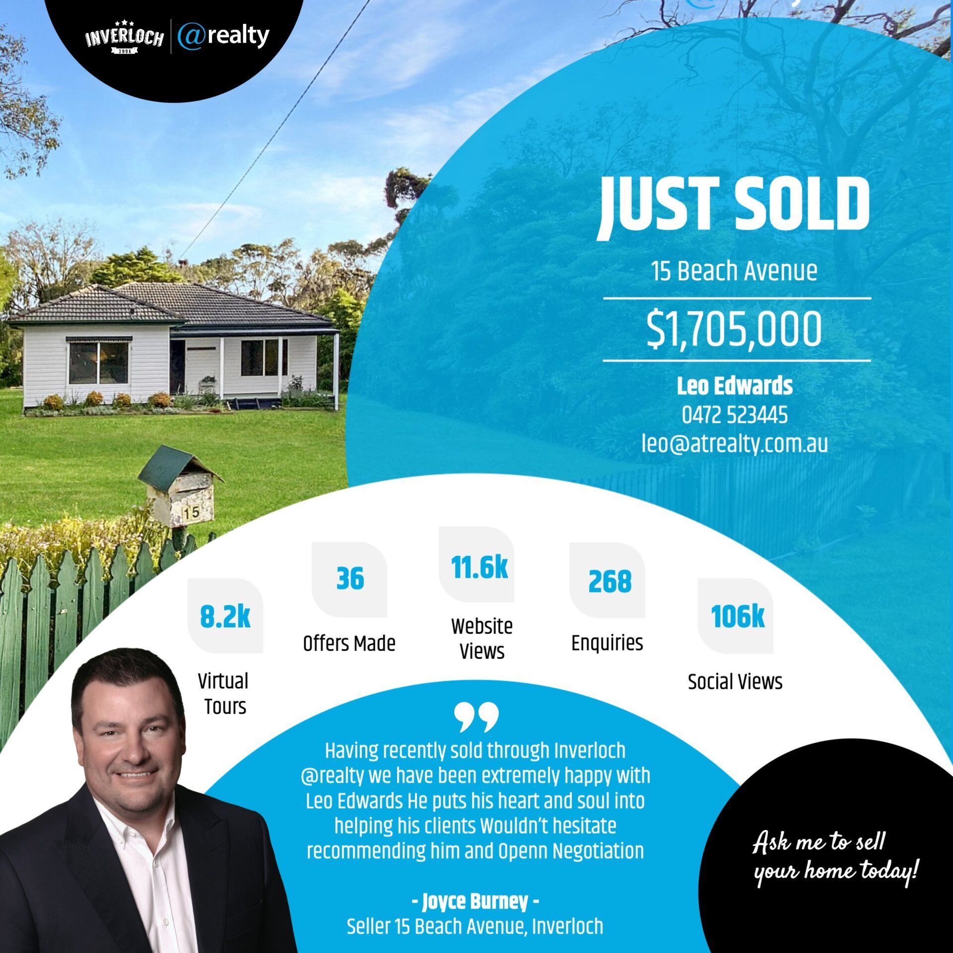 An advertisement for a house that is just sold