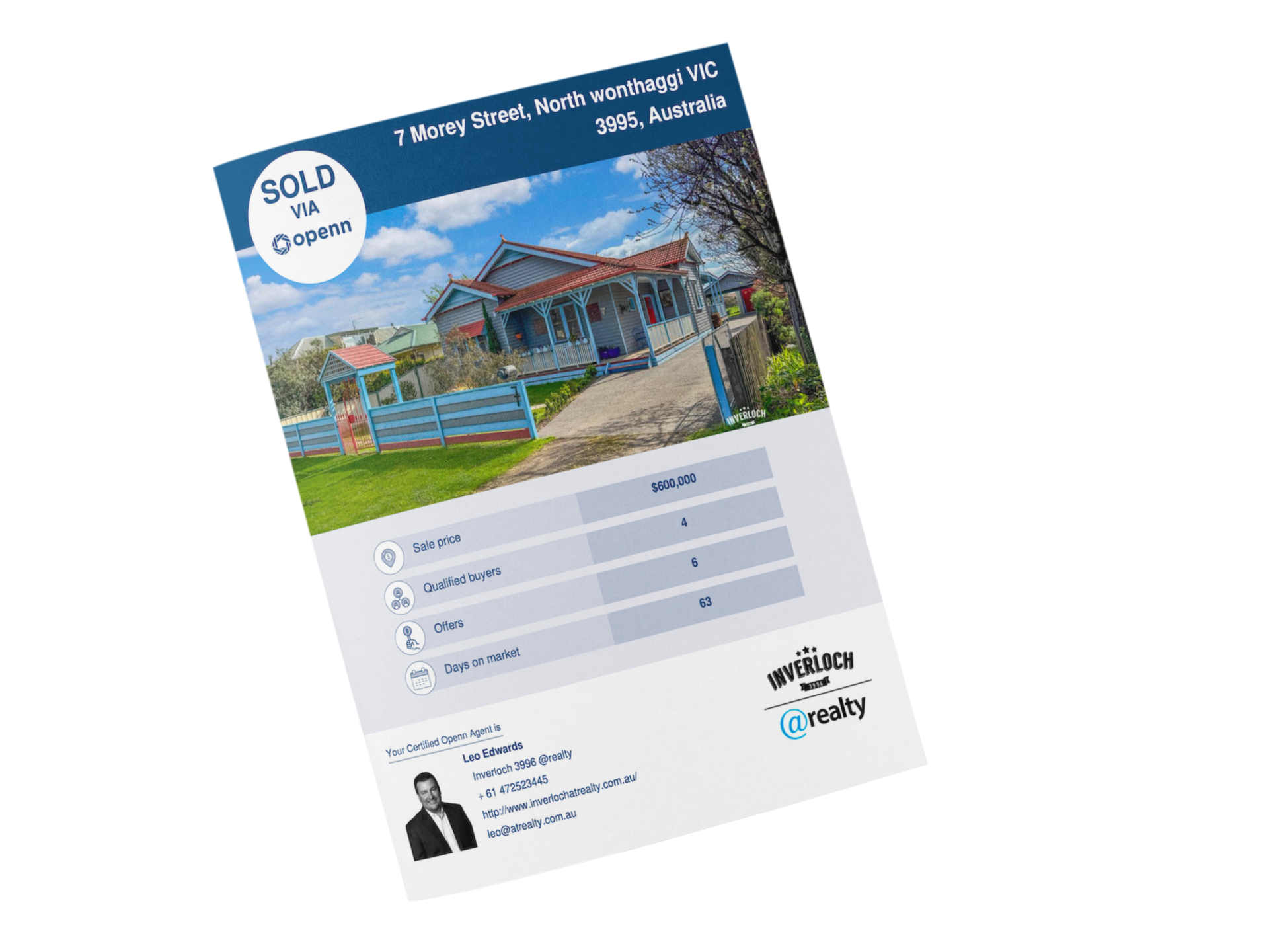 Real estate flyer for a house in Australia, marked