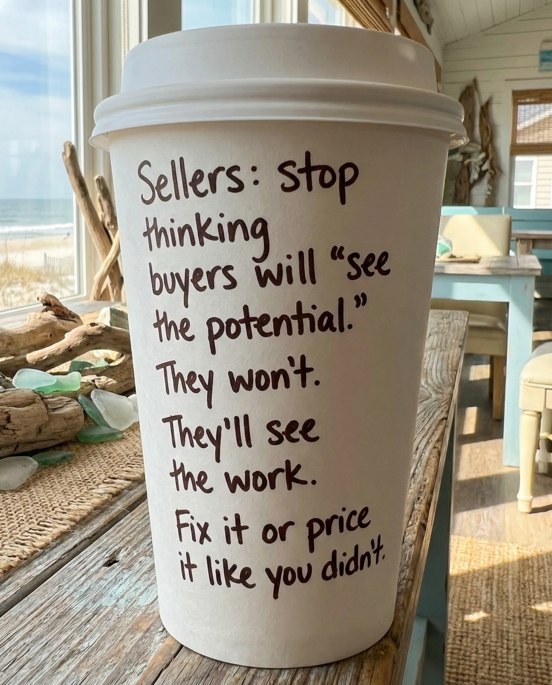 Coffee cup with text: