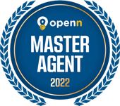 A blue badge that says openn master agent 2022
