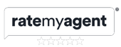 A white sign with the word ratemyagent on it.