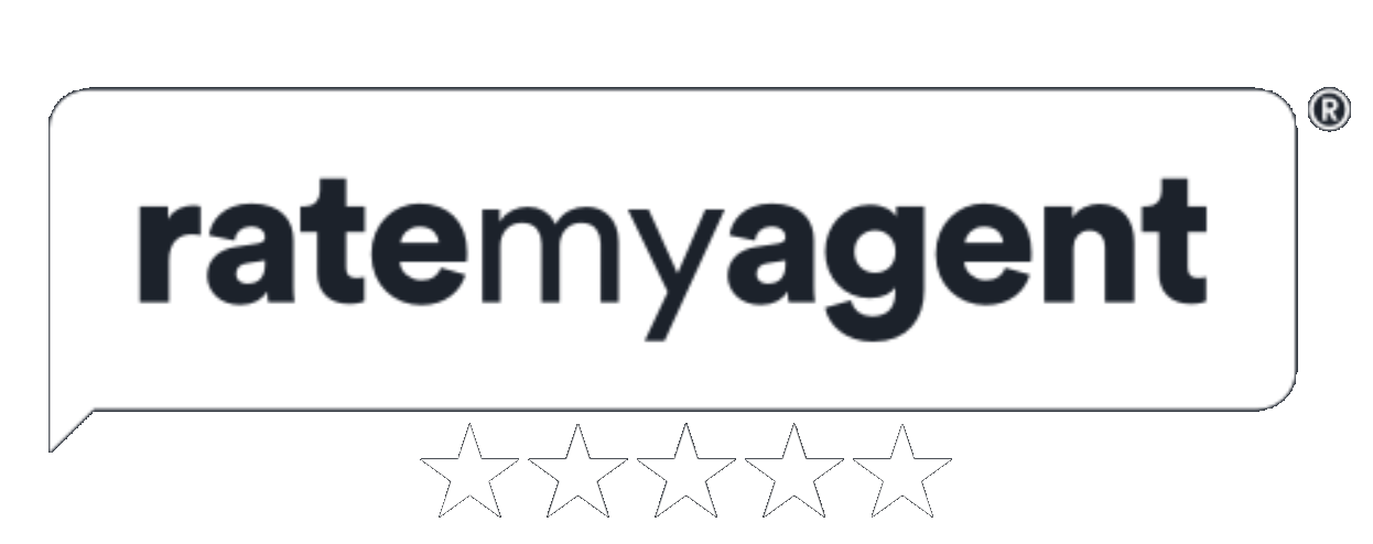 A white sign with the word ratemyagent on it.