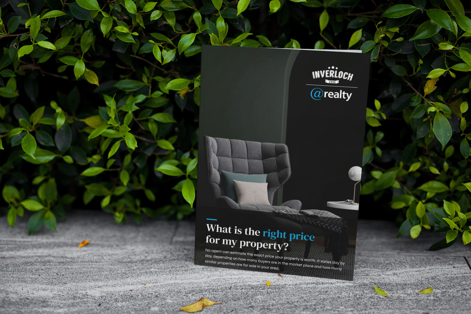 Brochure with chair image, asking