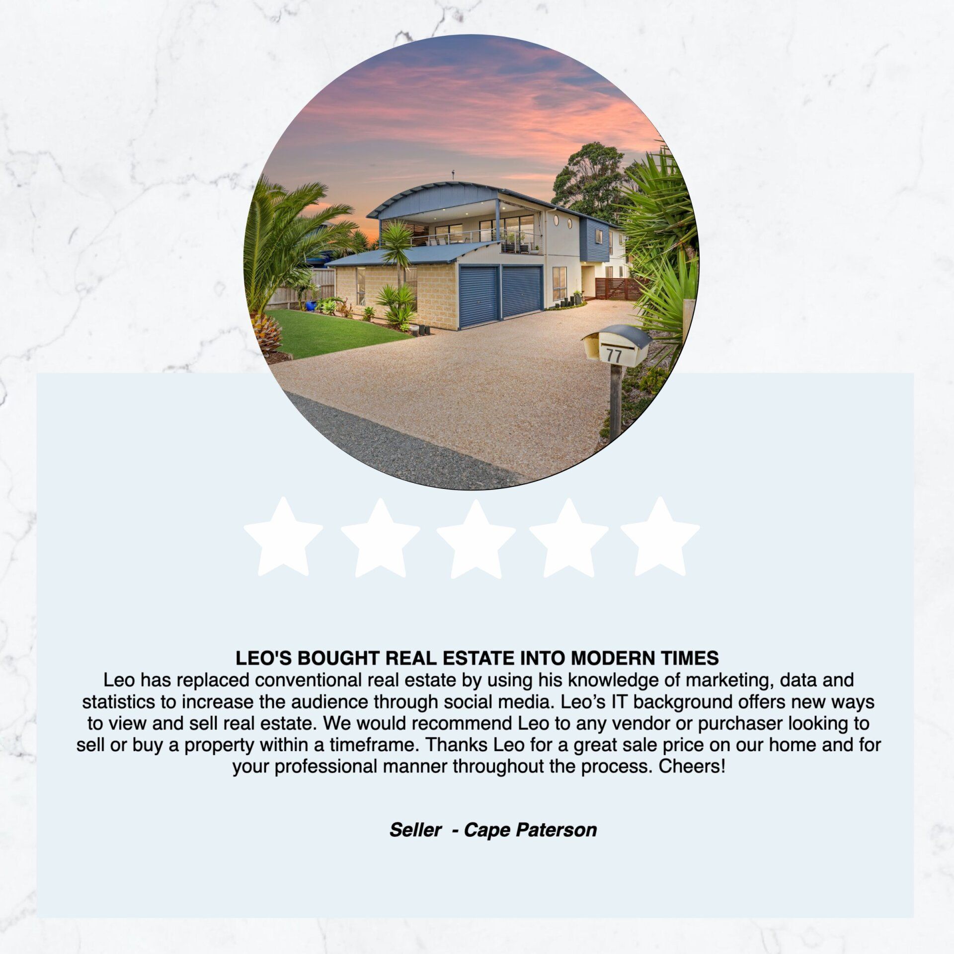 A picture of a house in a circle with five stars on it.