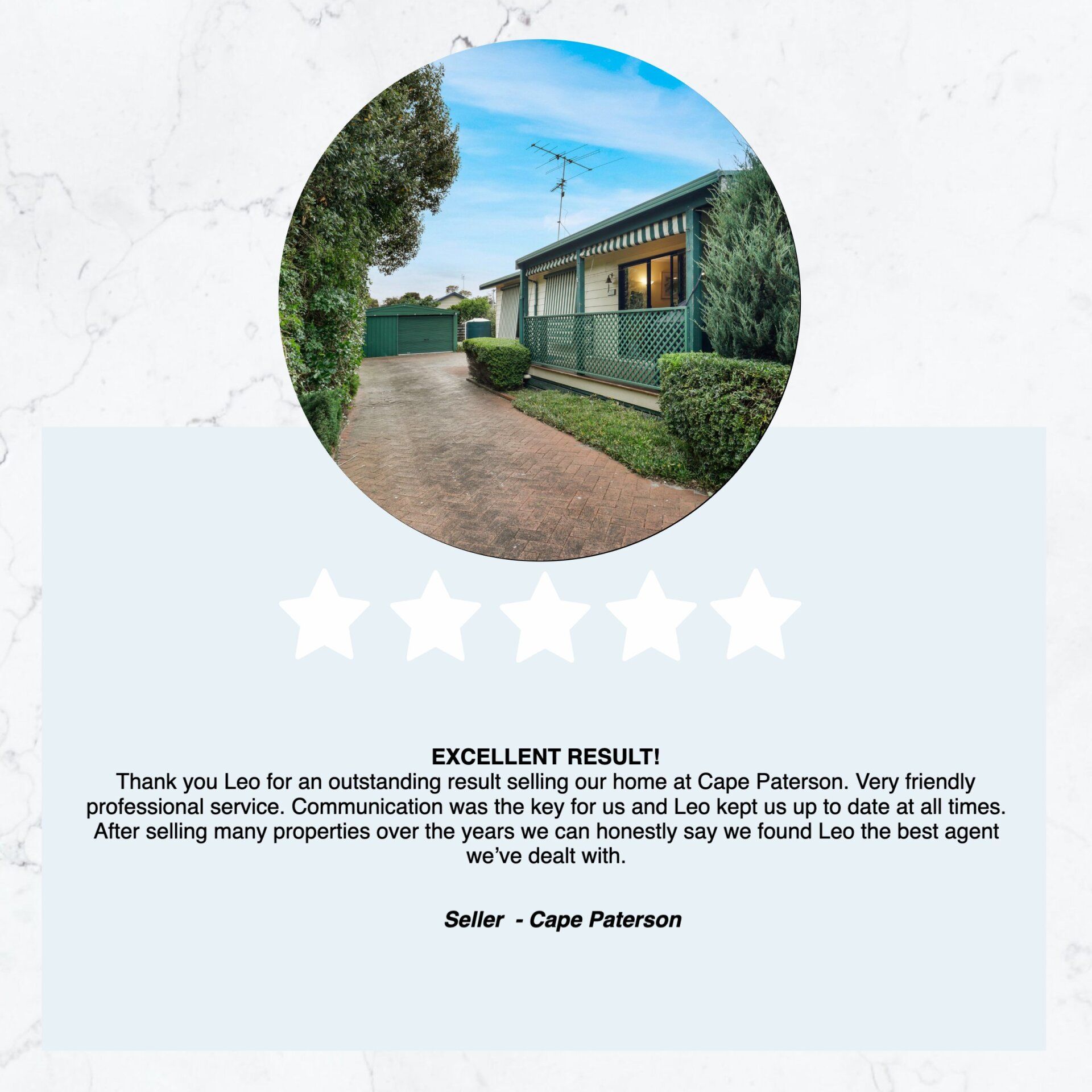 A picture of a house in a circle with five stars.