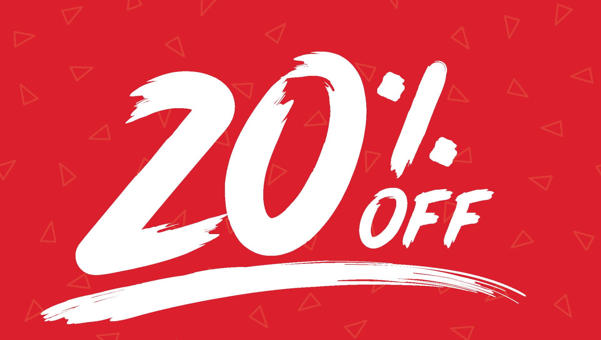 A sign that says 20 % off on a red background