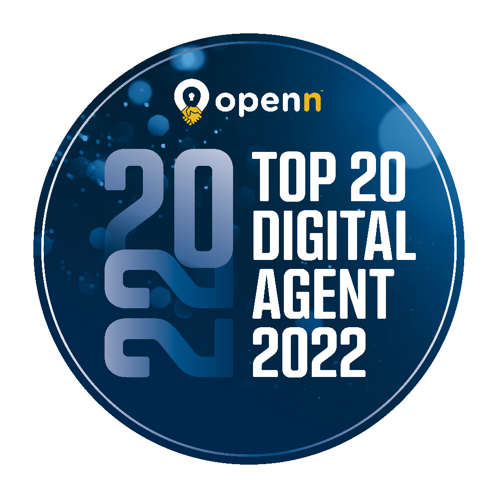 A blue circle with the words `` top 20 digital agent 2022 '' on it.