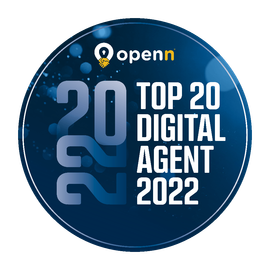 A blue circle with the words `` top 20 digital agent 2022 '' on it.