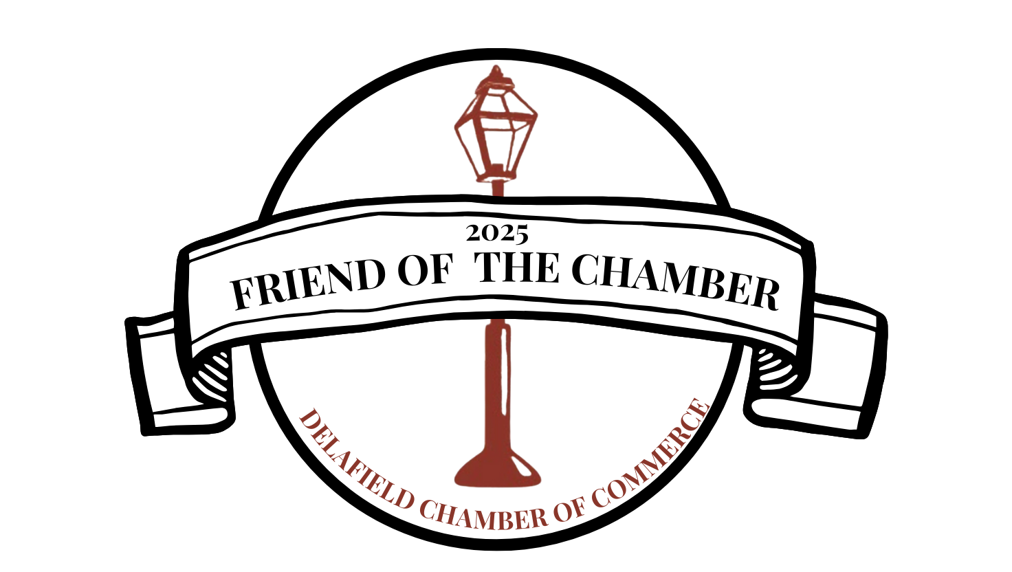 A black and white logo for the friend of the chamber