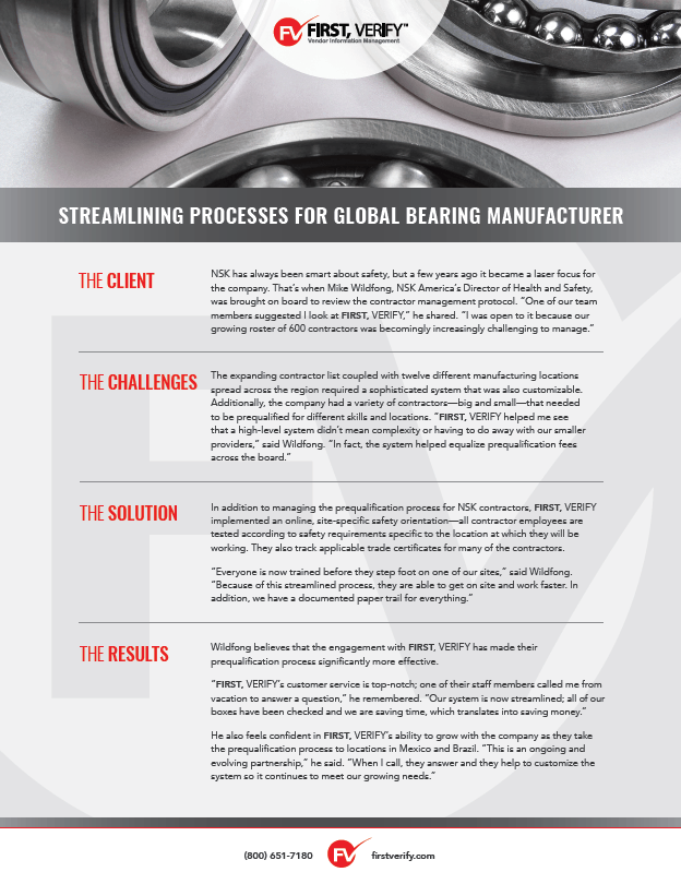 A brochure about streamlining processes for global bearing manufacturer.