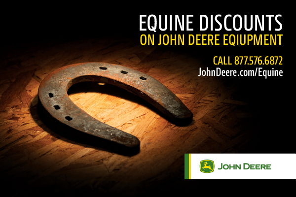 An advertisement for equine discounts on john deere equipment
