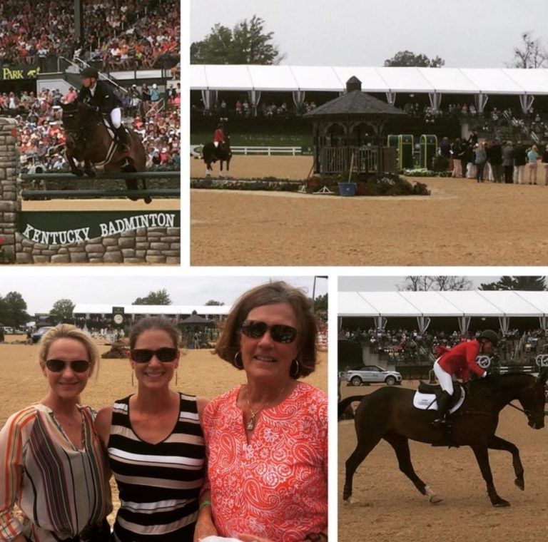 A collage of photos shows people and horses at kentucky badminton